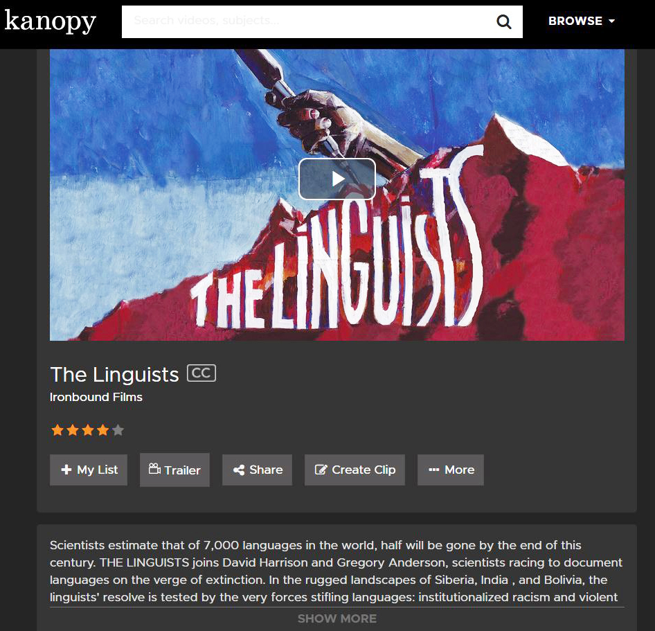 Kanopy screenshot Example Indigenous film