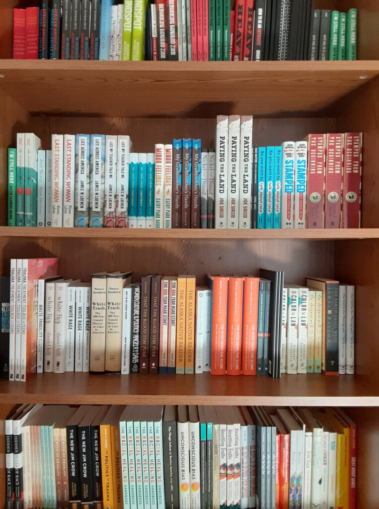 SCPS books on shelves