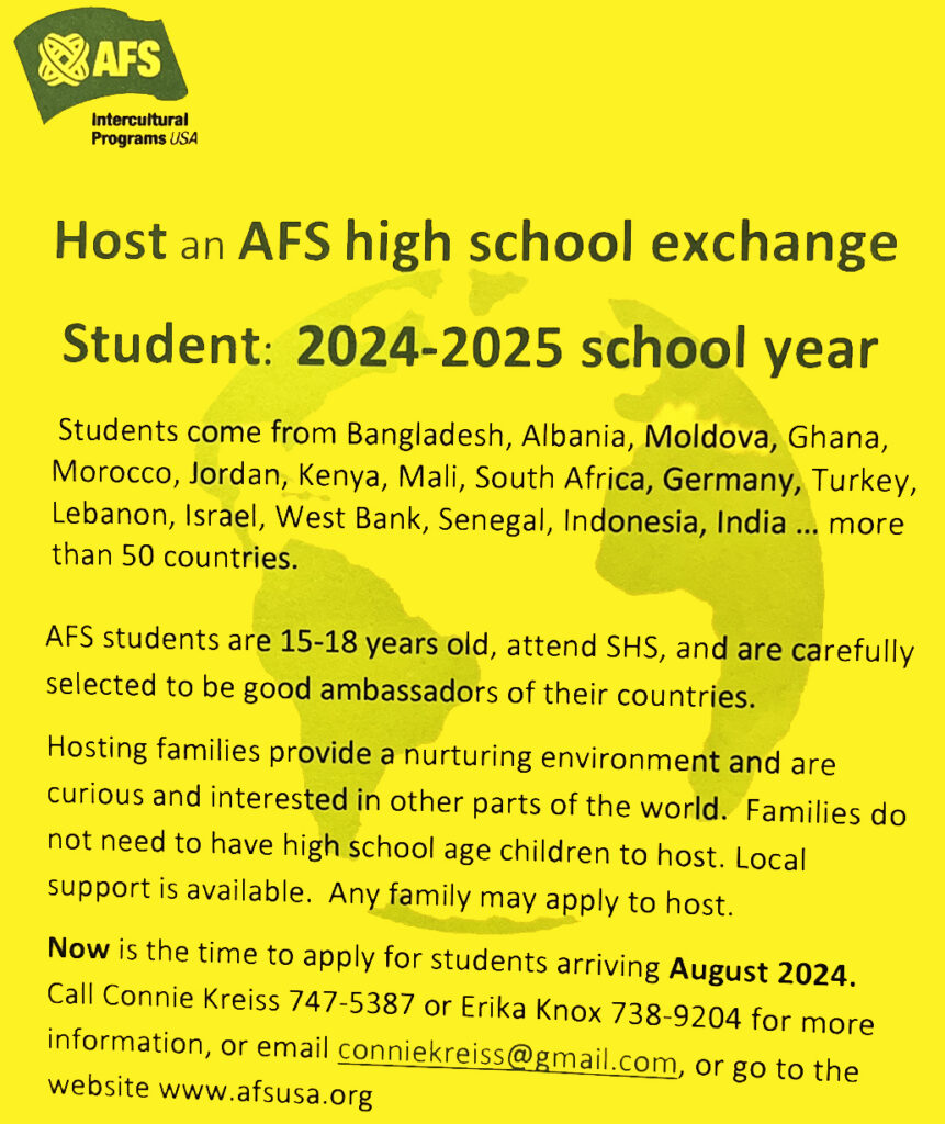 AFS student hosts needed 2024