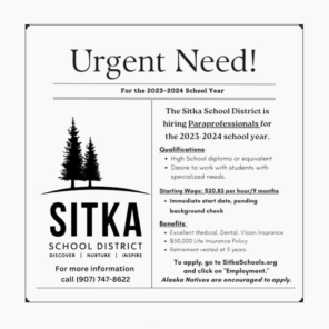 School Distict March Jobs from Sitka Kids FB